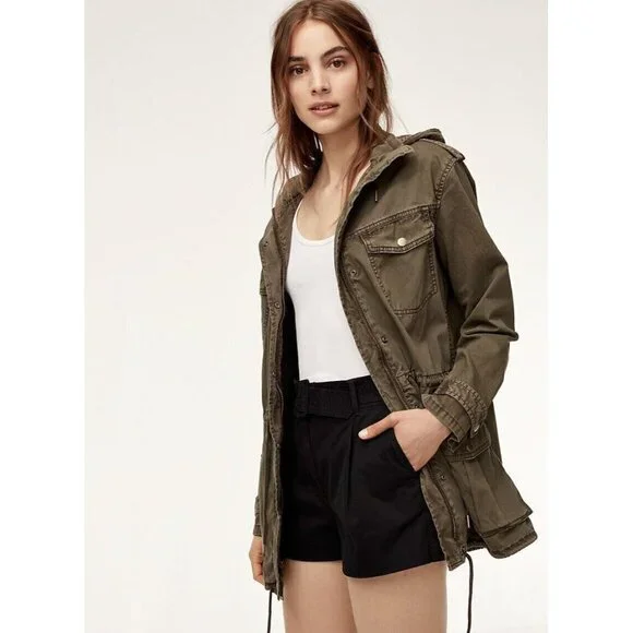 Aritzia TALULA Trooper Green Cotton Twill Hooded Utility Field Jacket, Size S - Picture 14 of 16